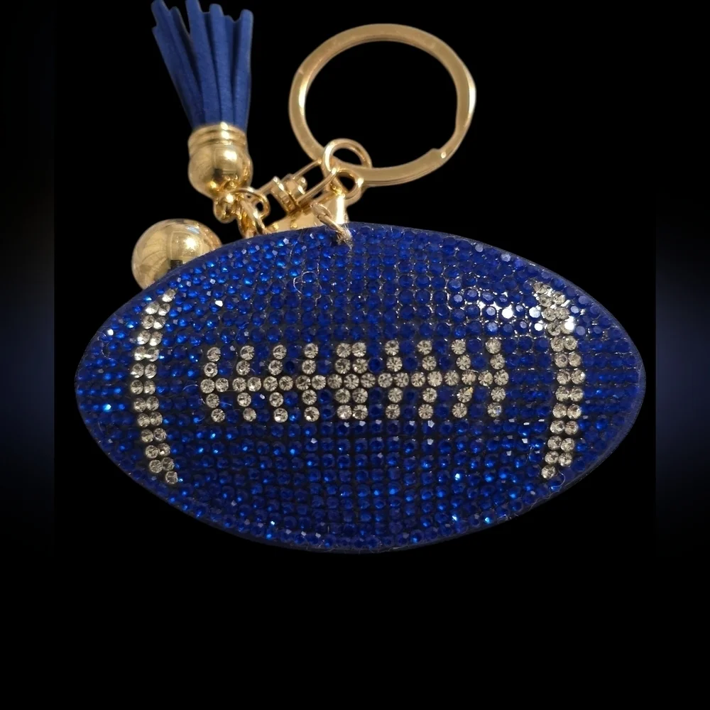 Blue Football Rhinestone Bag Charm / Keychain – Sparkly Sports Accessory